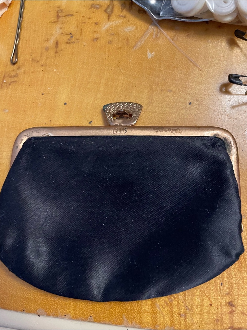 Vintage Lewis Black Satin Frame Coin Purse